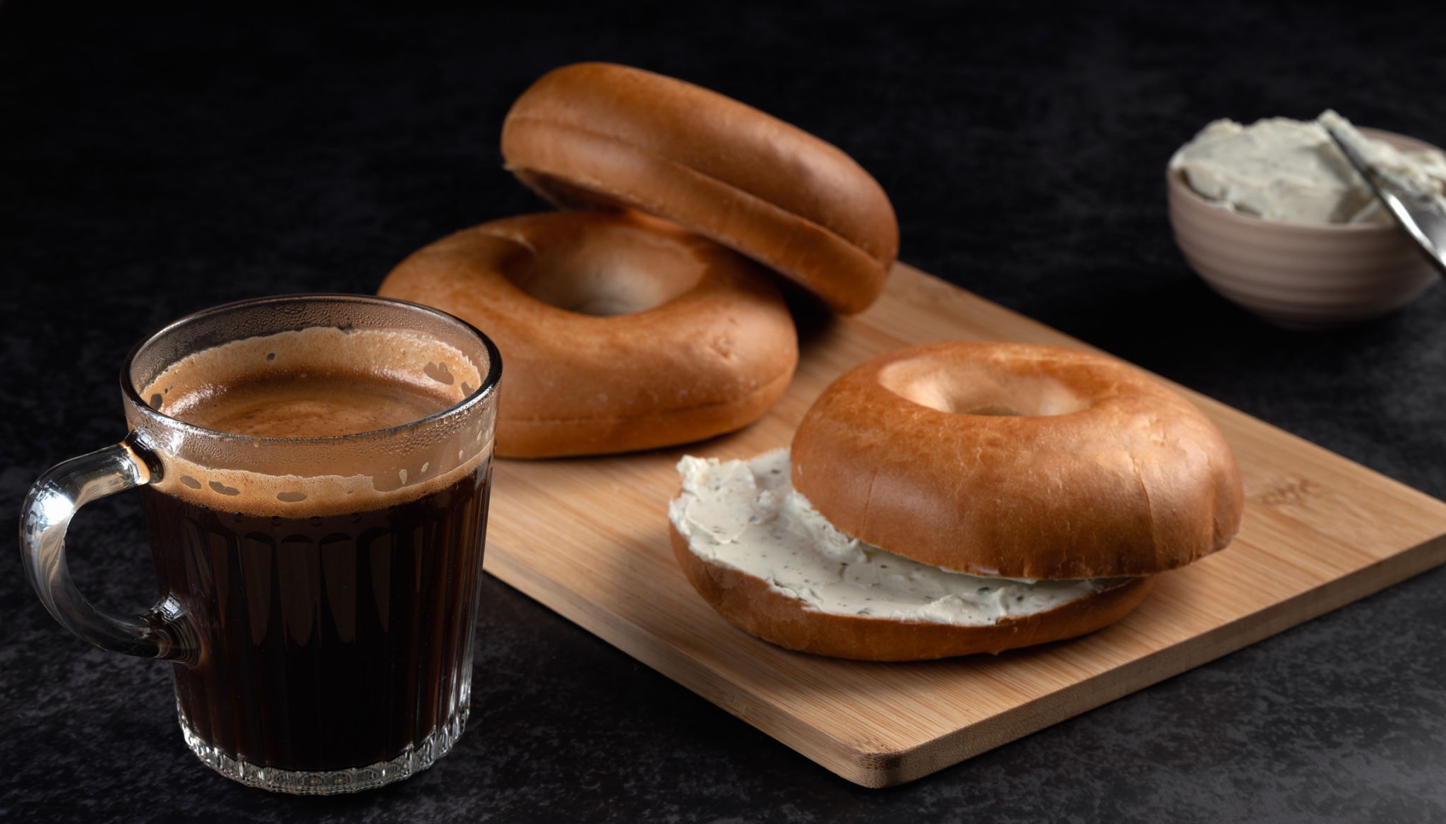 Breakfast egg and cheese sandwich on a fresh bagel